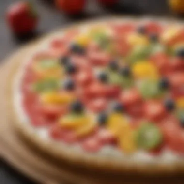 Artistic Icing Application Close-up of creamy icing spread on fruit pizza