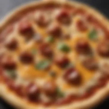 A close-up of a freshly grilled pizza showcasing bubbling cheese