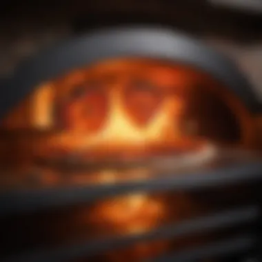 A close-up of the oven's interior with glowing embers