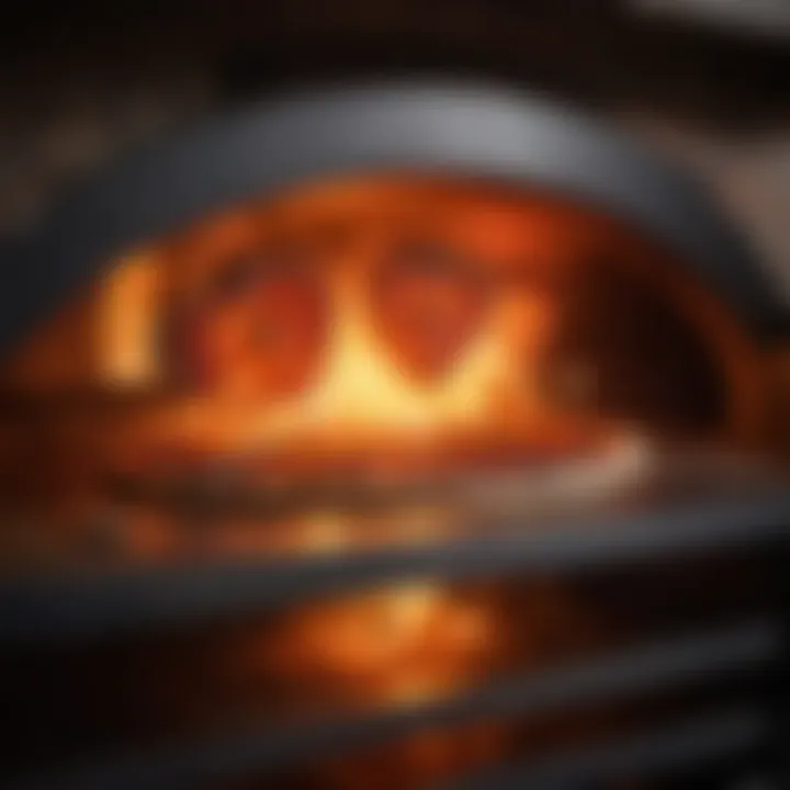 A close-up of the oven's interior with glowing embers