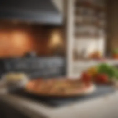 An elegant kitchen setup featuring pizza stones and ingredients