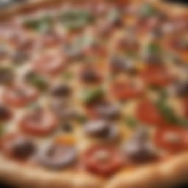 Close-up of pizza toppings ready for the oven