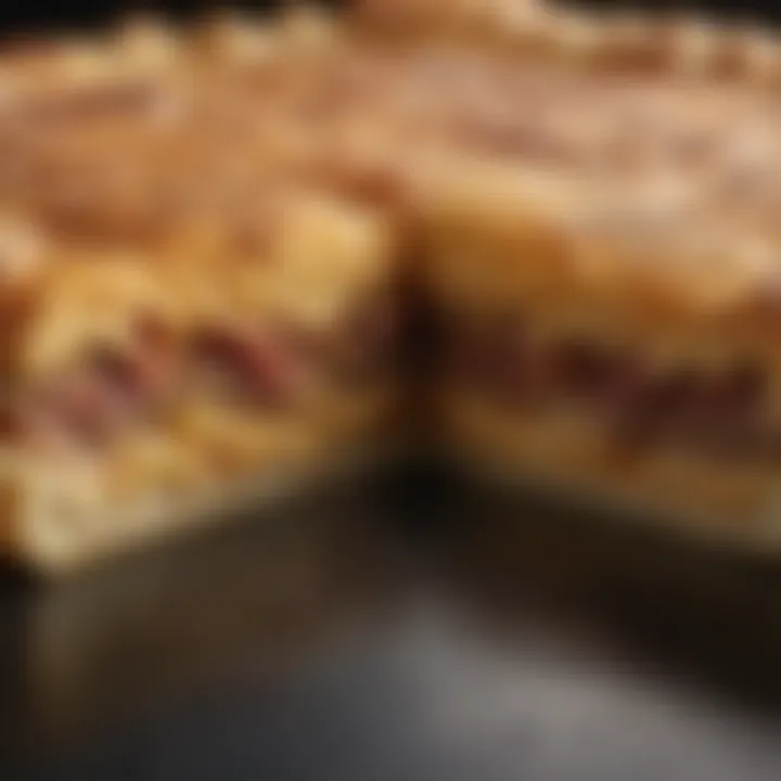 A close-up of golden-brown crust with a perfectly baked bottom, indicating the importance of the right pan.