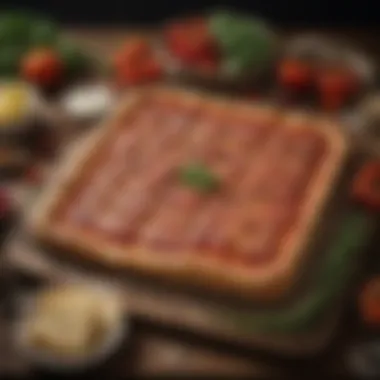 Sicilian Pizza and Fresh Ingredients A beautifully arranged table setting, featuring a Sicilian pizza alongside fresh ingredients.