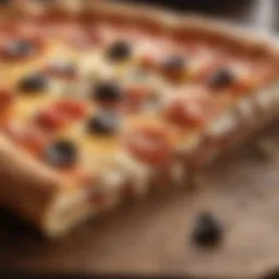 A perfectly baked slice of New York style pizza with cheese and toppings