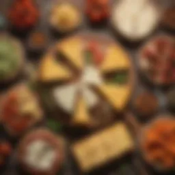 A vibrant spread of various vegan cheese options on a wooden table