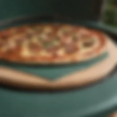 Close-up of the Big Green Egg pizza stone