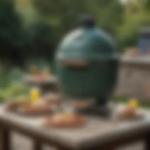 Big Green Egg pizza stone in an outdoor setting