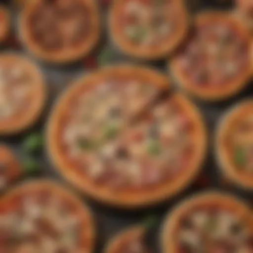 A vibrant display of gourmet pizzas with unique toppings
