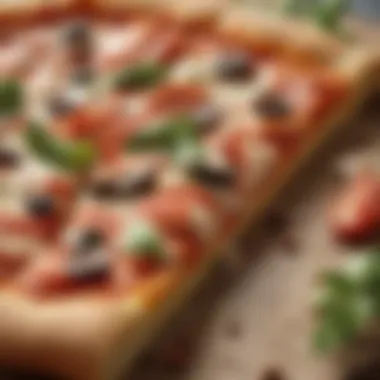 A close-up of a homemade pizza slice alongside fresh ingredients