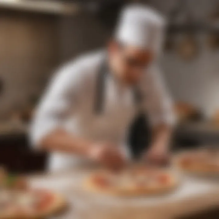 An artisan pizza chef carefully crafting dough for Neapolitan pizza