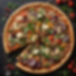 A gourmet cauliflower pizza topped with fresh vegetables and herbs.