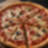 A close-up view of a perfectly baked Domino's medium pizza showcasing two toppings.