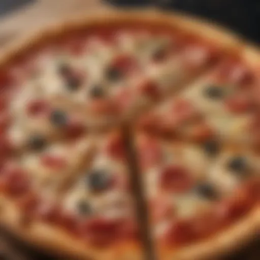 A close-up view of a perfectly baked Domino's medium pizza showcasing two toppings.