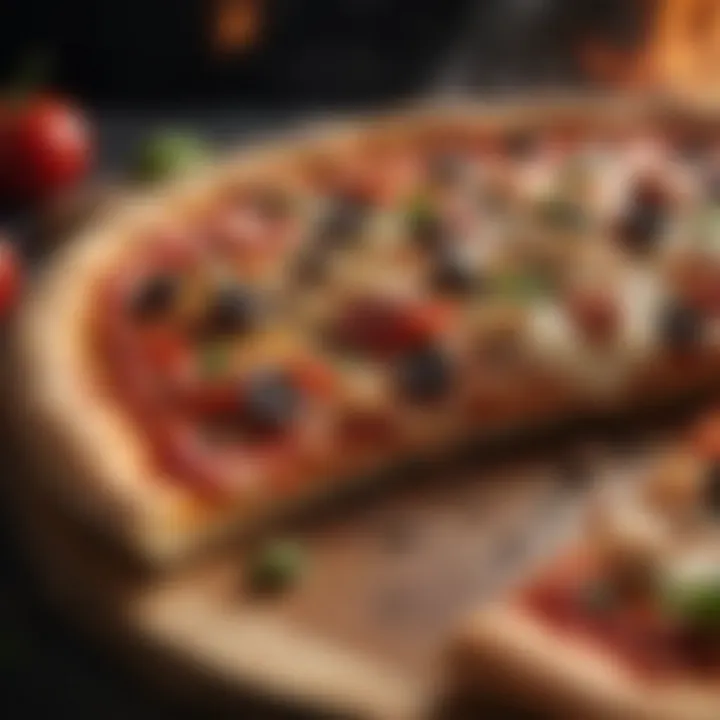 A perfectly baked wood-fired pizza with vibrant toppings and a crispy crust, highlighting the culinary outcome.