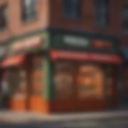 The vibrant exterior of a classic New York pizza shop