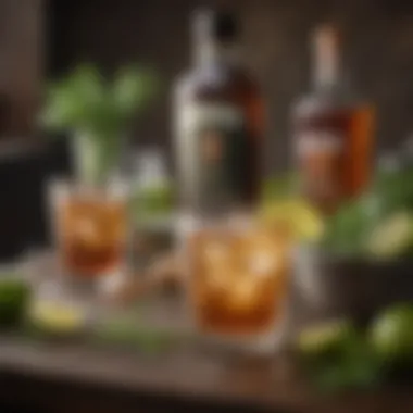 An elegant cocktail setup featuring Jameson and ginger ale with fresh herbs.