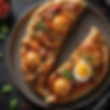 Plated Croissant Breakfast Pizza with Garnish A beautifully plated croissant breakfast pizza garnished with herbs
