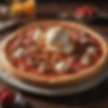 Gourmet Pizza with Sweet Ice Cream Fusion A gourmet pizza topped with a drizzle of sweet ice cream