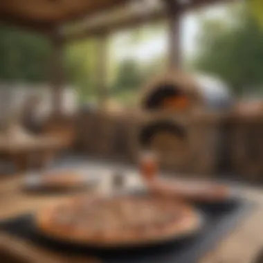 Outdoor Dining Experience An outdoor dining setup featuring a gas barbecue and a pizza oven, ready for guests.