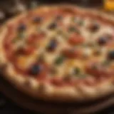 A beautifully baked sourdough pizza with a golden crust and vibrant toppings.