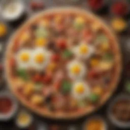 A vibrant spread of breakfast pizza showcasing a variety of toppings
