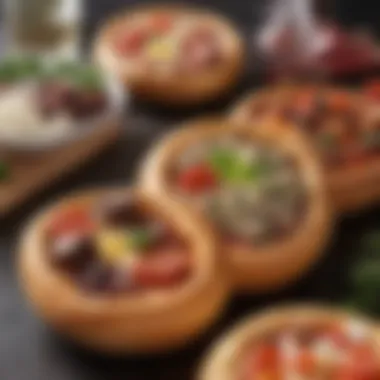 An assortment of gourmet toppings ready for a pizza bread bowl