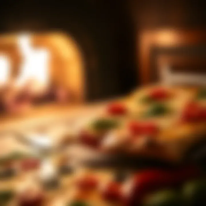 Gourmet Pizza Close-Up A close-up of a gourmet pizza being pulled from the oven.