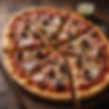 Gourmet Pizza Selection An assortment of gourmet pizzas artfully presented on a rustic wooden table