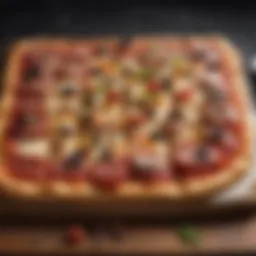 Visually appealing square cut pizza showcasing toppings