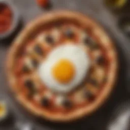 A gourmet pizza topped with a perfectly poached egg, showcasing the harmonious blend of textures.