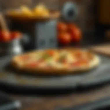 A perfectly baked pizza on a one-inch thick stone showcasing its crust