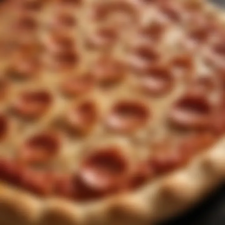 A close-up view of a hand-tossed pizza crust, showcasing its airy texture and golden edges.