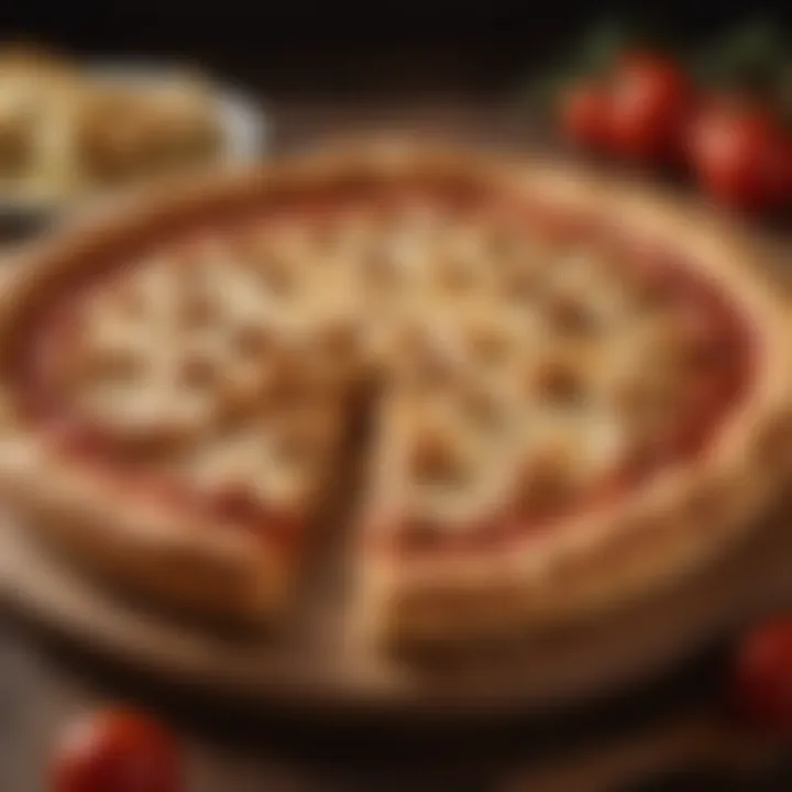 A delectable stuffed crust pizza, featuring a gooey cheese-filled edge that tempts the senses.