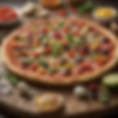 An artistic arrangement of gourmet toppings enhancing the veggie pizza experience