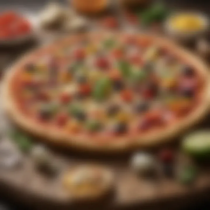 An artistic arrangement of gourmet toppings enhancing the veggie pizza experience
