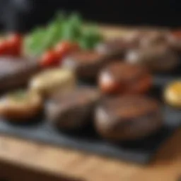 A variety of grill cooking stones displayed elegantly on a wooden surface