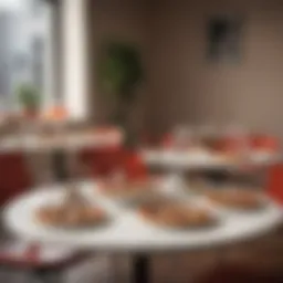 Elegant plastic circle table set up for a pizza dinner.