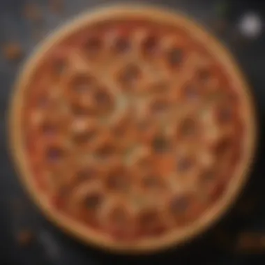 Gourmet Pretzel Pizza Crust Presentation An artistic presentation of a pretzel pizza crust topped with gourmet ingredients.