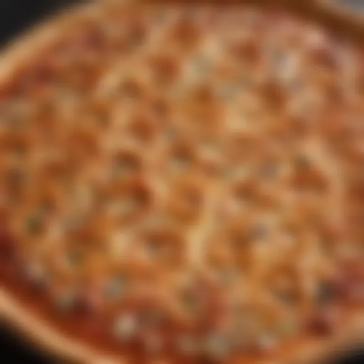 A close-up shot showcasing the unique texture of pretzel pizza crust.