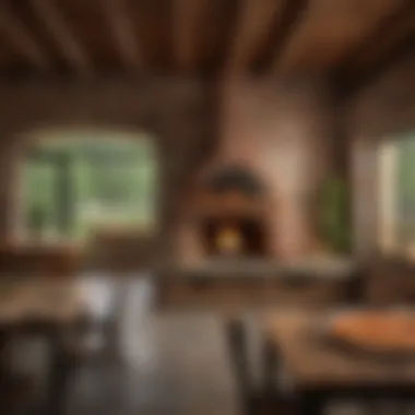 Cozy Dining Space with a Wood Brick Pizza Oven A cozy dining space featuring a wood brick pizza oven as the centerpiece