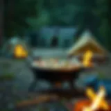 A compact camping pizza maker set up at a campsite.