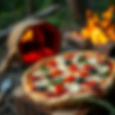 A delicious freshly baked pizza with fresh toppings outdoors.