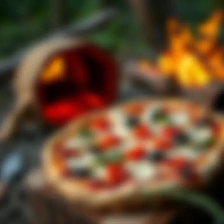 A delicious freshly baked pizza with fresh toppings outdoors.