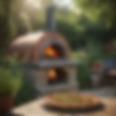 Rustic Garden Pizza Oven An elegant garden pizza oven with a rustic design surrounded by fresh herbs