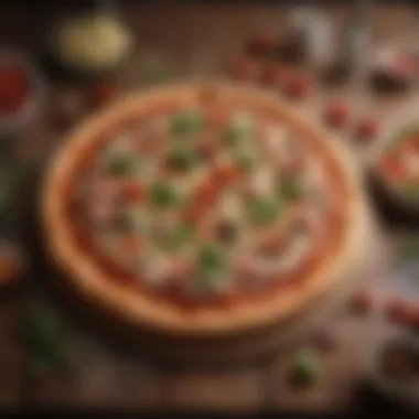 A beautiful pizza with fresh ingredients on a wooden table