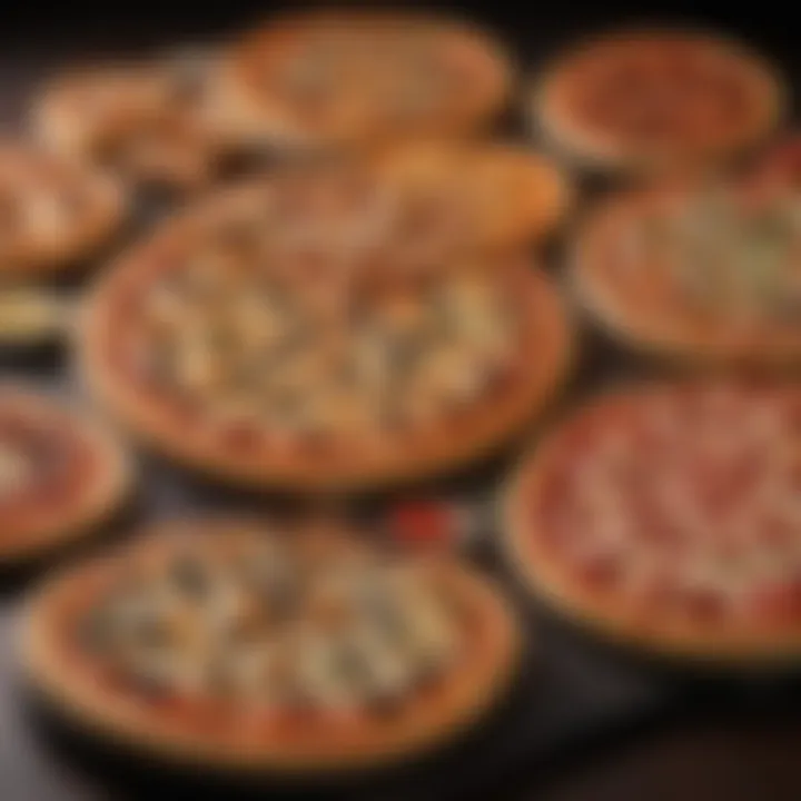 A vibrant assortment of Pizza Hut's signature pizzas showcasing various toppings