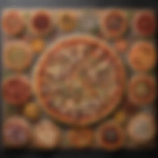 A vibrant selection of various pizza toppings arranged artistically