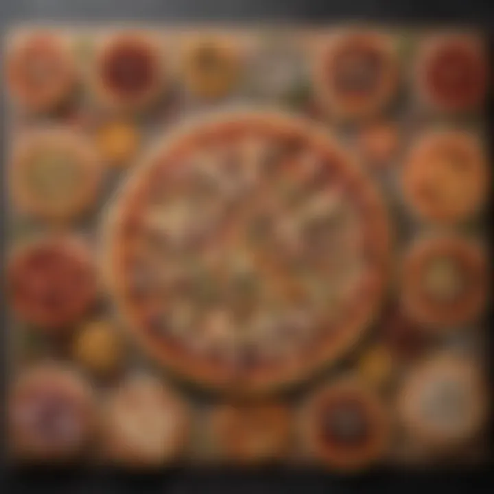A vibrant selection of various pizza toppings arranged artistically
