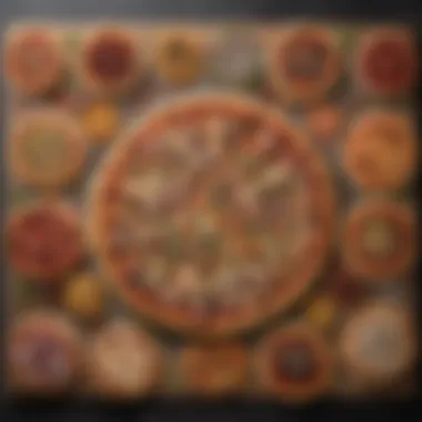 Artful Assembly of Pizza Toppings A vibrant selection of various pizza toppings arranged artistically